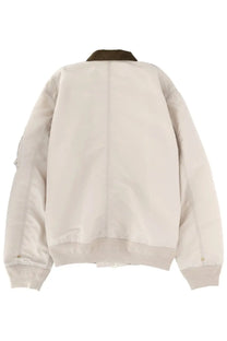 Beige sacai unisex duck jacket with dark brown collar and ribbed cuffs in white sacai carhartt wip style