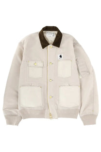 Beige carhartt work jacket with brown collar and gold-tone hardware from sacai unisex duck sacai carhartt wip jacket white