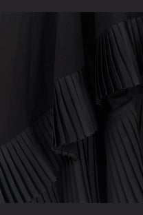 Sacai women’s black cotton dress featuring pleated fabric with layered ruffled detailing