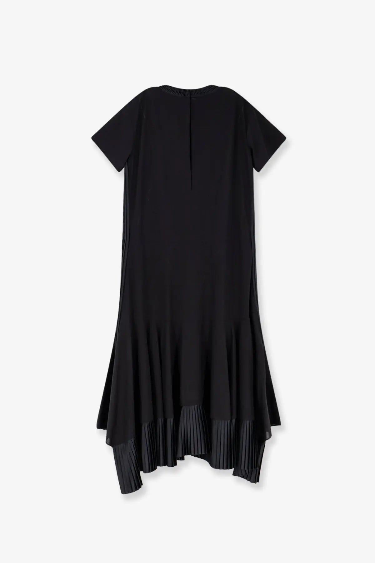 Sacai women’s black cotton dress with short sleeves and a pleated hemline perfect for stylish wear
