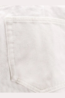 Sacai women’s white cotton shorts with a back white denim pocket featuring visible stitching and faded texture