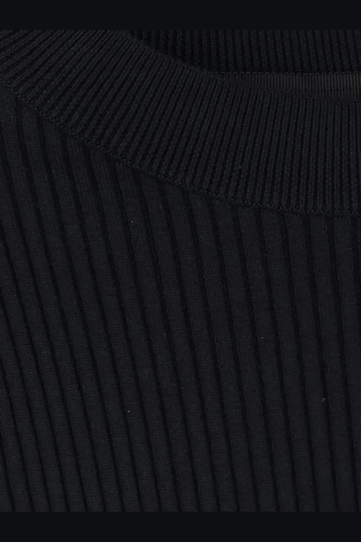 Sacai women’s black cotton ribbed knit sweater with smooth textured surface and neatly finished neckline