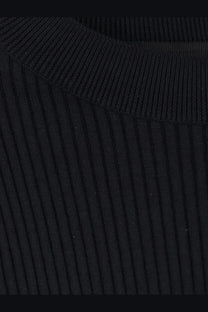 Sacai women’s black cotton ribbed knit sweater with smooth textured surface and neatly finished neckline