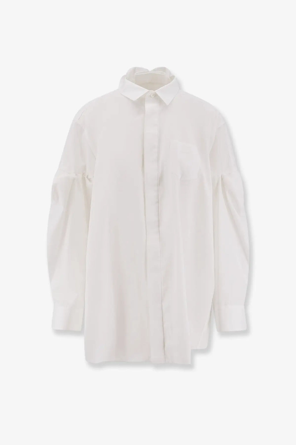 Sacai women’s oversize off-white button-up shirt with voluminous sleeves and a classic collar in lightweight fabric
