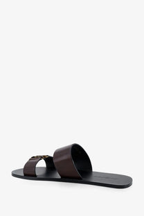 Saint Laurent men’s babylone brown leather slide sandal with gold-tone buckle for casual wear