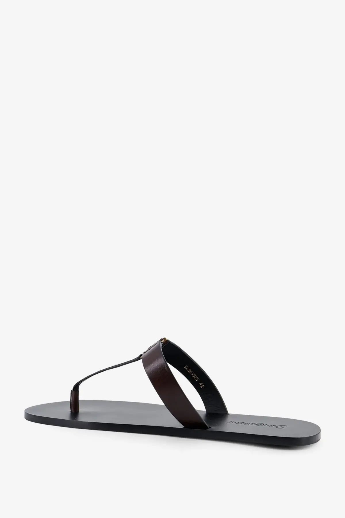 Saint Laurent men’s babylone black leather thong sandal with minimalist design and subtle sole branding