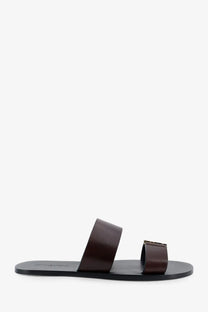 Saint Laurent men’s babylone leather sandals brown with dark brown leather slide and black rubber sole minimalist design