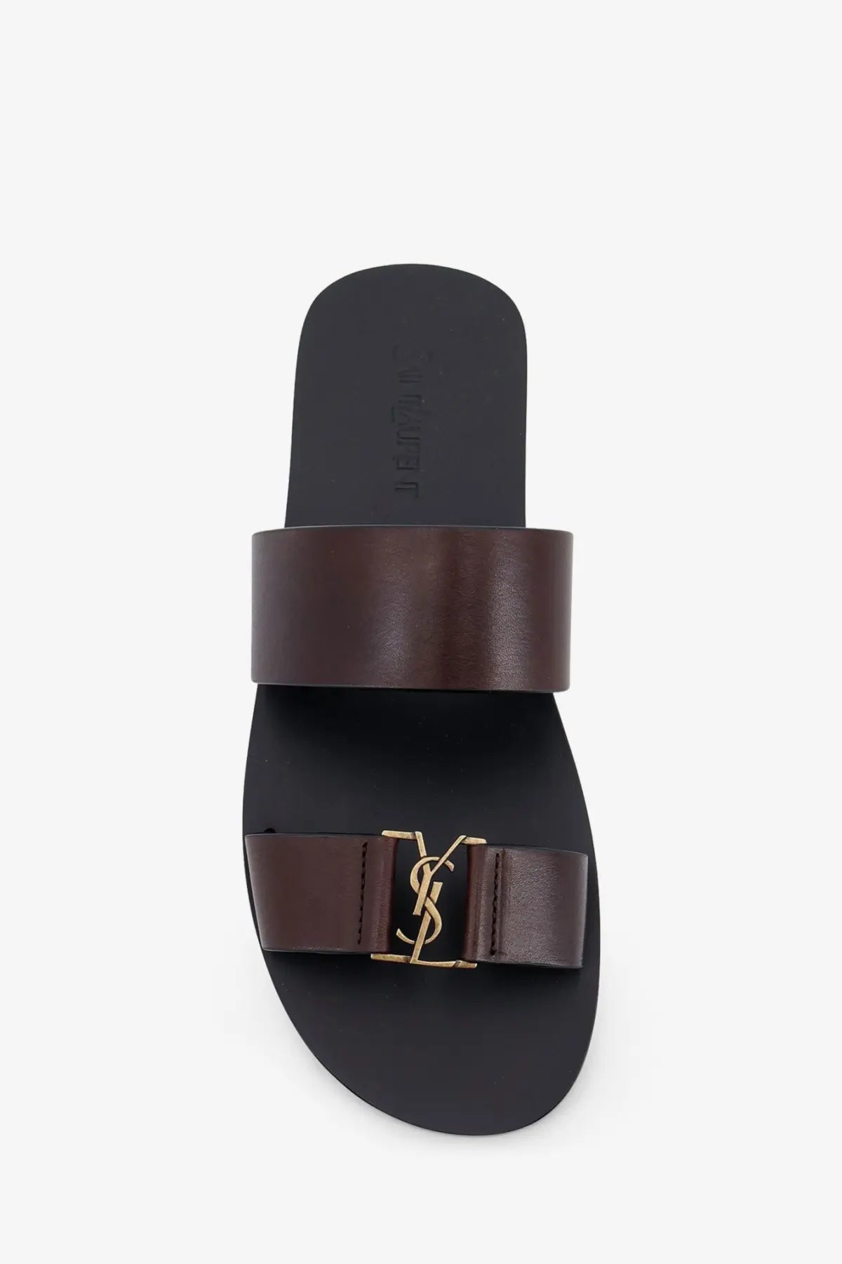 Brown leather slide sandal with gold-tone ysl logo buckle from saint laurent men’s babylone leather sandals brown