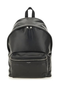 Saint Laurent men’s backpack city black with sleek glossy nylon finish and minimalist design in black