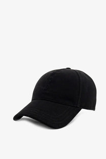 Saint Laurent men’s black denim baseball cap with a subtle embroidered logo on the front