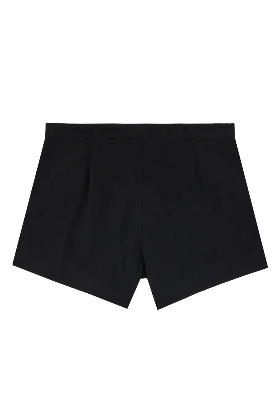Saint Laurent men’s black tailored boxer swimsuit with sleek minimalist design and subtle pleats at waistband