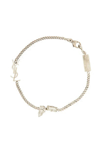 Saint Laurent men’s Cassandras charm bracelet silver with chain link design interlocking logo and clear crystal pendants