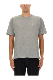 Saint Laurent men’s Cassandras gray heathered cotton t-shirt with small white embroidered logo on left chest
