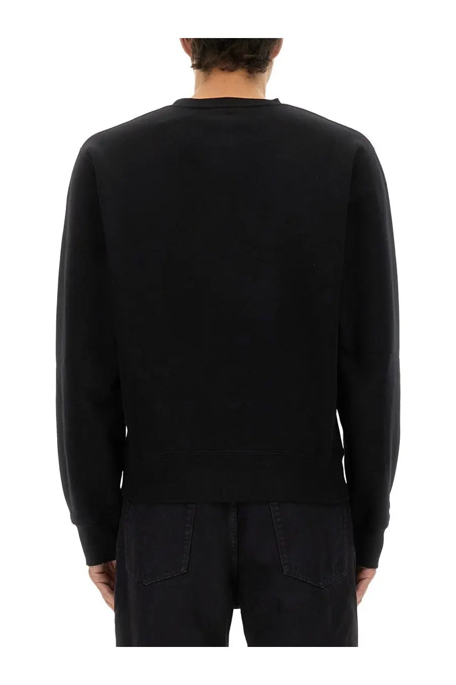 Saint Laurent men’s Cassandras sweatshirt black crewneck with smooth solid fabric finish