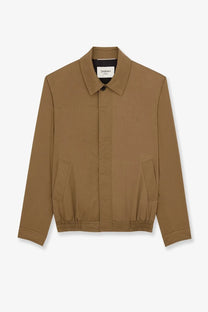 Saint Laurent men’s beige cotton bomber jacket with collar and front zipper closure in structured design