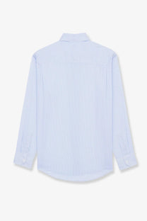 Saint Laurent men’s Cassandre cotton shirt white light blue and white striped long-sleeved button-down with classic collar