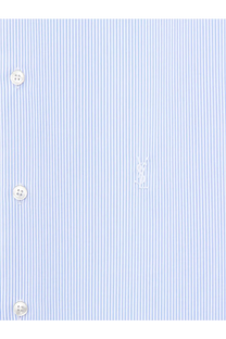 Saint Laurent men’s cassandre cotton shirt white with light blue and white vertical stripes and subtle ysl logo embroidery