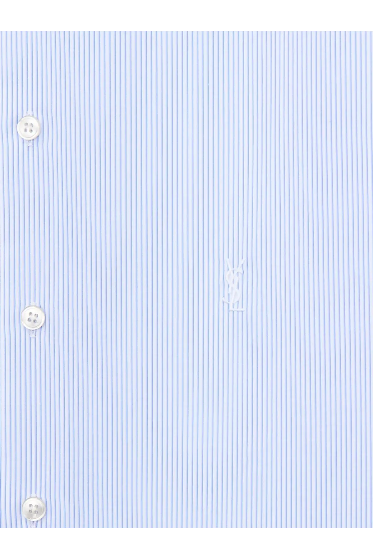 Saint Laurent men’s cassandre cotton shirt white with light blue and white vertical stripes and subtle ysl logo embroidery