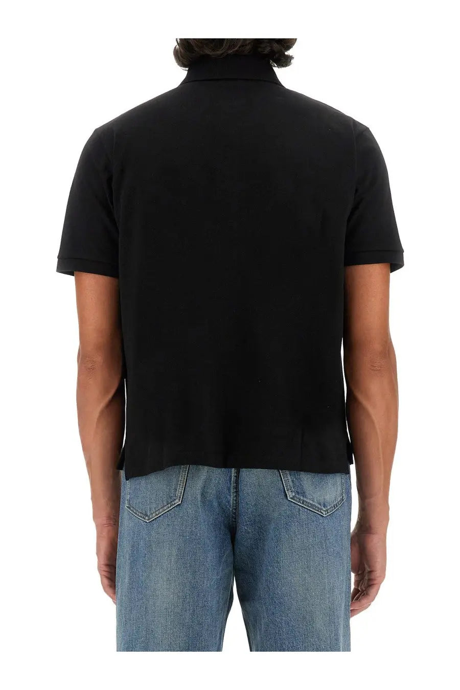 Saint Laurent men’s Cassandre black polo shirt with short sleeves classic collar and ribbed cuffs