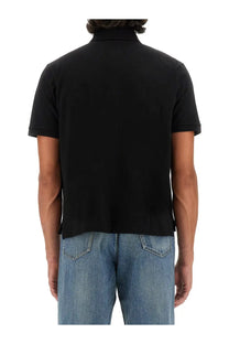 Saint Laurent men’s Cassandre black polo shirt with short sleeves classic collar and ribbed cuffs