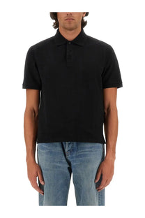 Saint Laurent men’s cassandre polo black short-sleeved shirt with classic collar and button placket in cotton