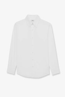 Saint Laurent men’s Cassandre white long-sleeved button-down shirt made of stretch cotton with classic collar and subtle texture