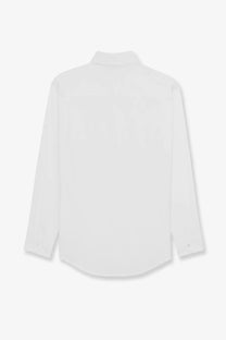 Saint Laurent men’s Cassandre white stretch cotton shirt with long sleeves classic collar and subtle texture