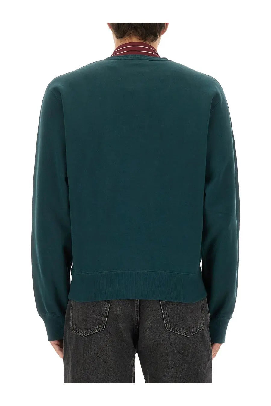 Saint Laurent men’s cassandre dark teal crewneck sweatshirt with ribbed cuffs and hem in cotton blend fabric
