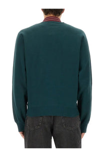 Saint Laurent men’s cassandre dark teal crewneck sweatshirt with ribbed cuffs and hem in cotton blend fabric