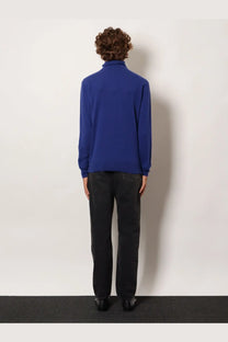 Saint Laurent men’s certified cashmere turtleneck sweater in rich royal blue with long sleeves and soft knit texture