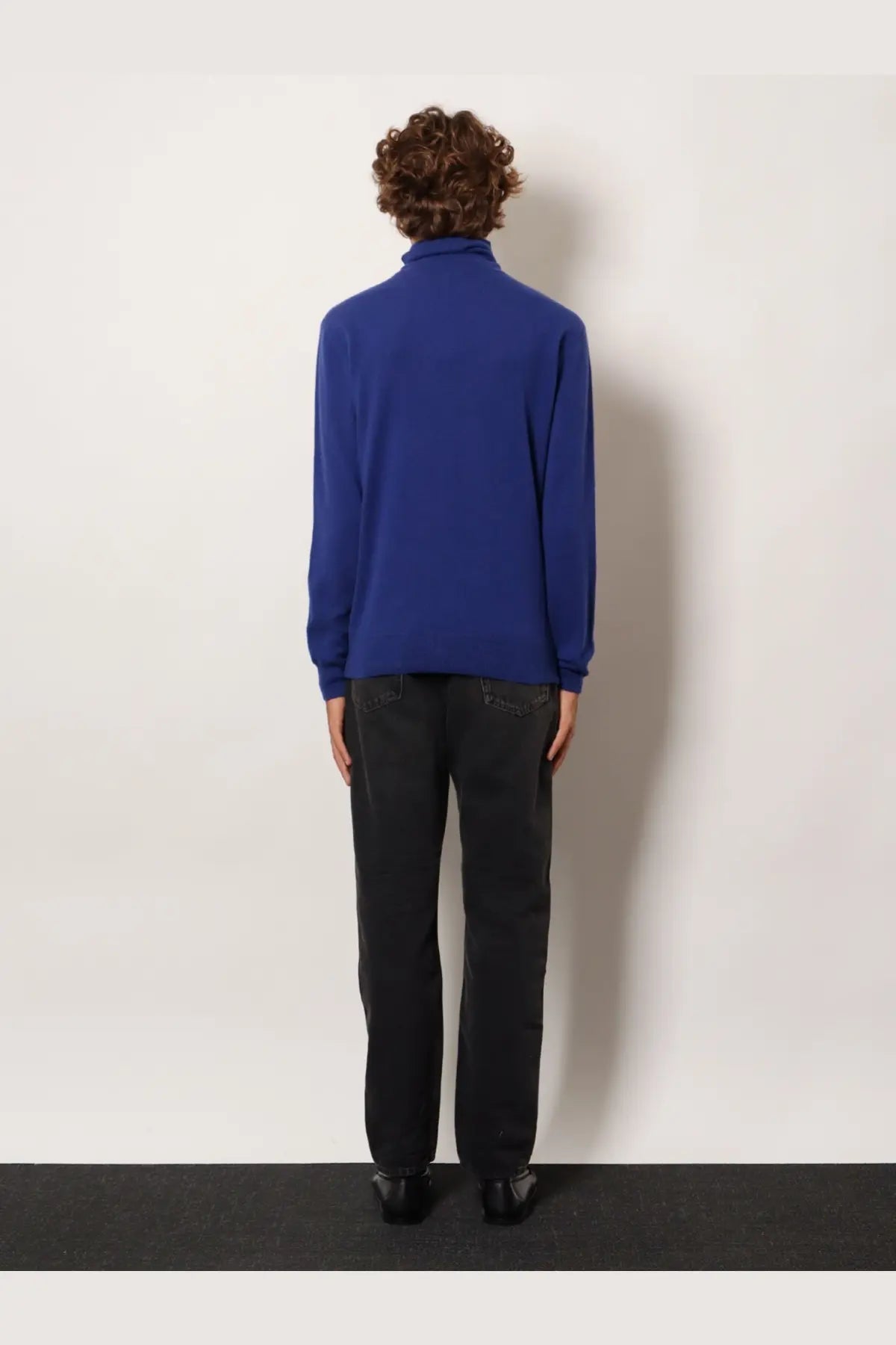 Saint Laurent men’s certified cashmere turtleneck sweater in royal blue with soft knit texture and long sleeves