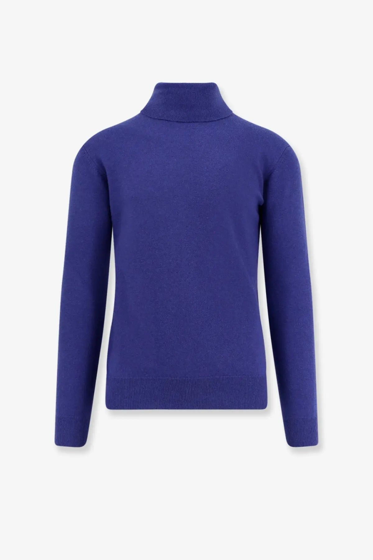 Saint Laurent men’s certified cashmere turtleneck sweater in rich royal blue with smooth knit texture and ribbed details