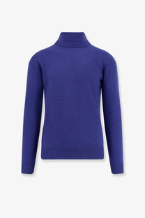 Saint Laurent men’s certified cashmere turtleneck sweater in rich royal blue with smooth knit texture and ribbed details