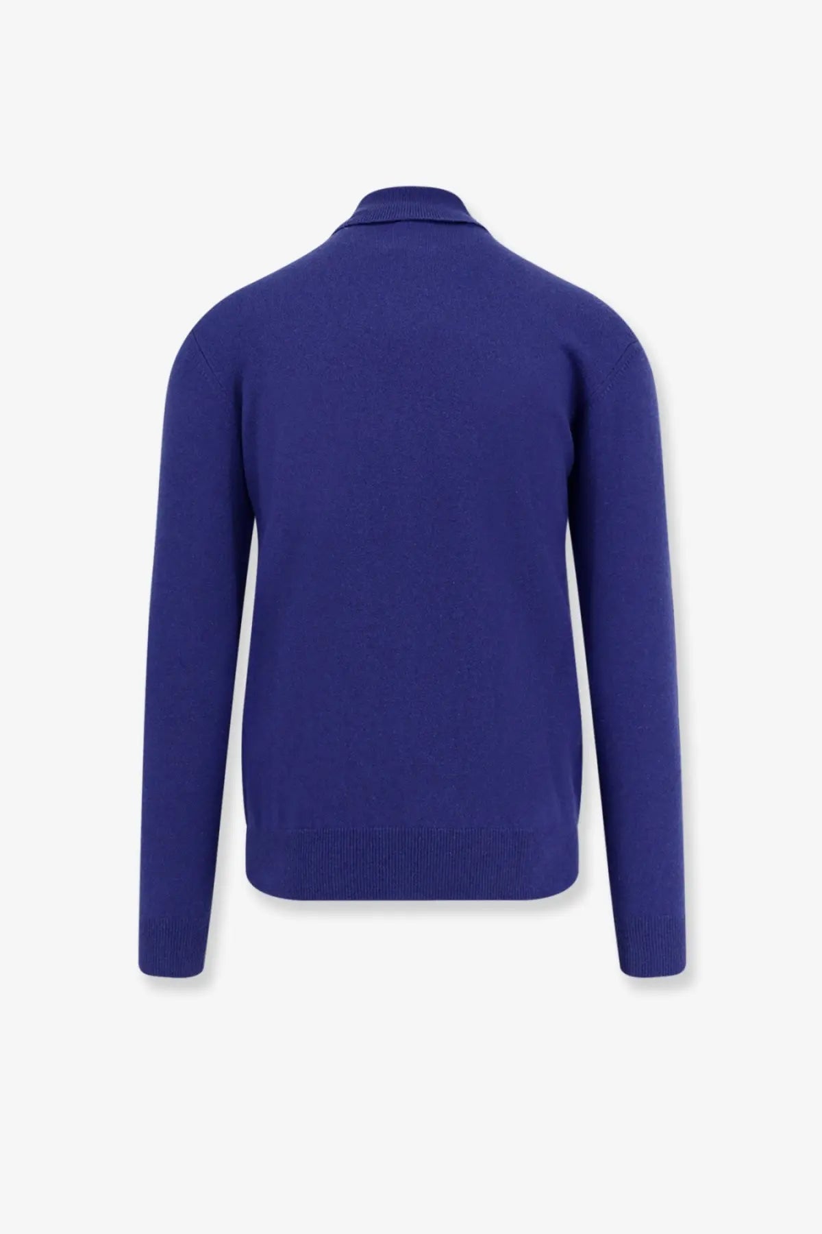 Royal blue Saint Laurent men’s cashmere knit cardigan with classic collar and ribbed cuffs