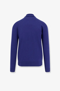 Saint Laurent men’s royal blue certified cashmere knit cardigan with classic collar and ribbed cuffs