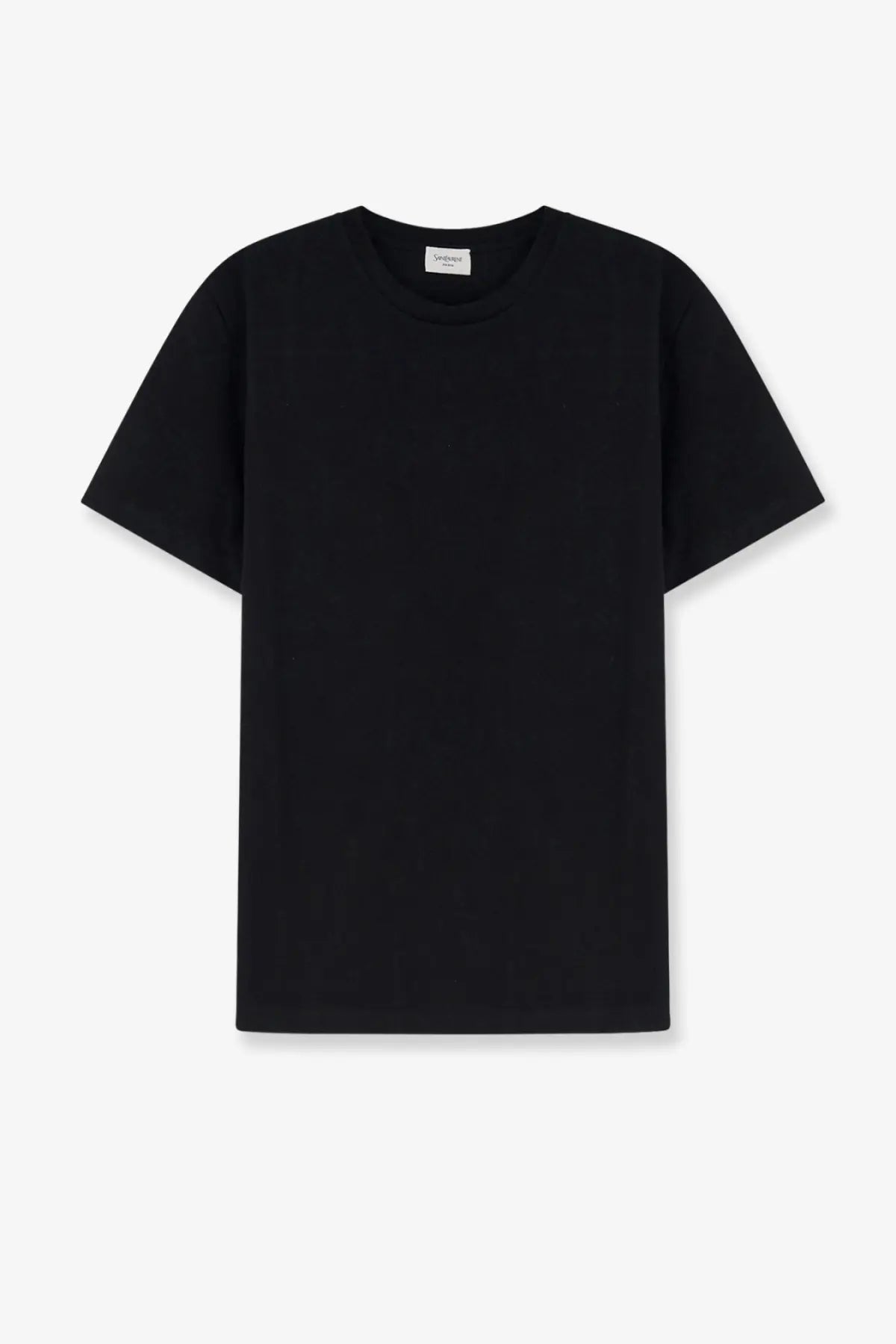 Saint Laurent men’s certified cotton black crew-neck t-shirt with minimalist design and subtle brand tag at neckline