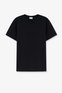 Saint Laurent men’s certified cotton black crew-neck t-shirt with minimalist design and subtle brand tag at neckline