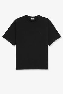 Saint Laurent men’s black short-sleeved crew neck cotton t-shirt with subtle embroidered logo on left chest
