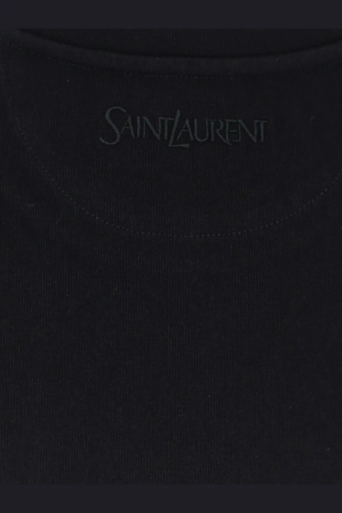 Saint Laurent men’s certified cotton black t-shirt with subtle embroidered branding at the neckline