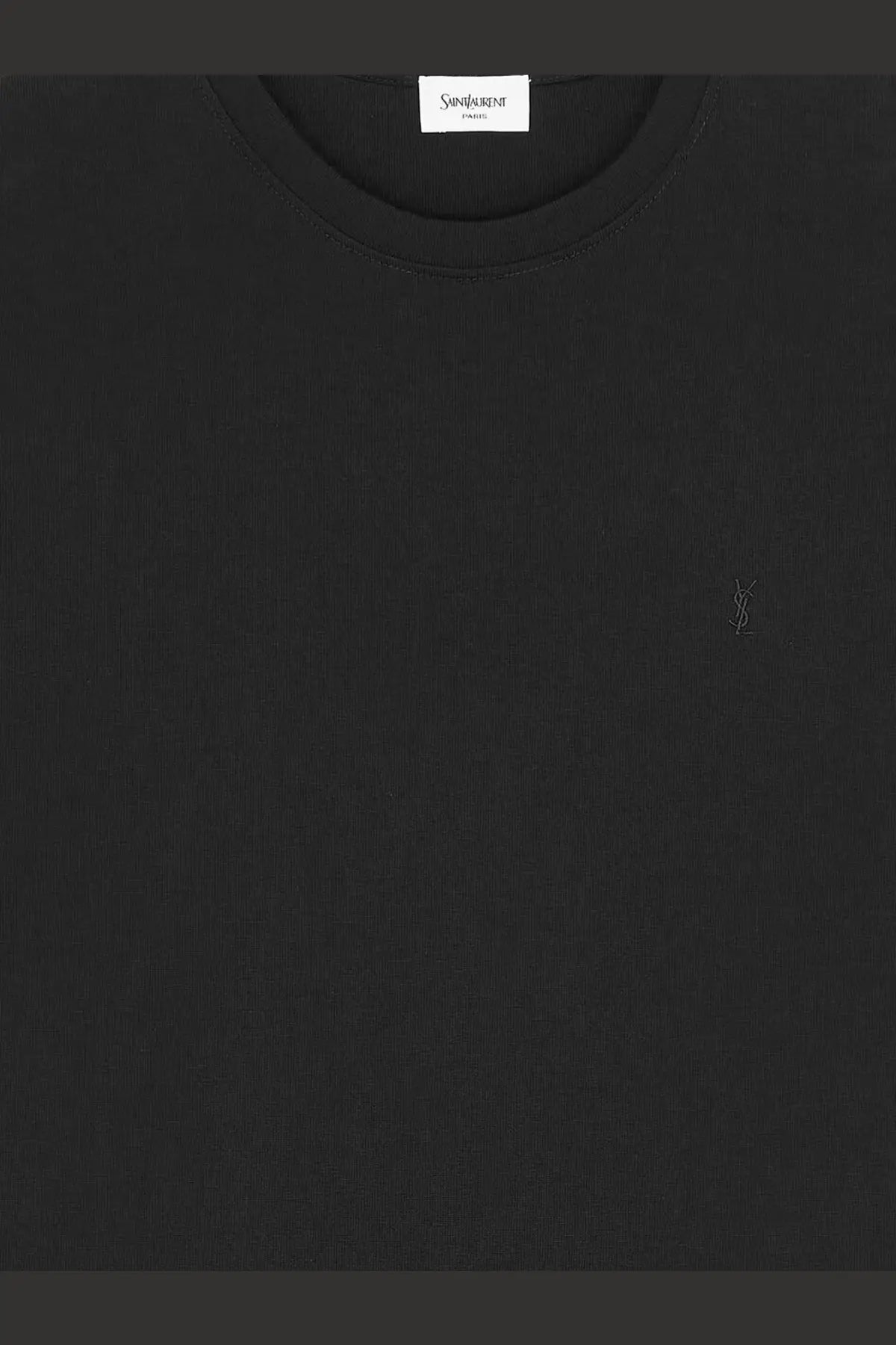 Black ysl crew neck t-shirt with subtle embroidered logo made of certified cotton for men by Saint Laurent