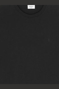 Black ysl crew neck t-shirt with subtle embroidered logo made of certified cotton for men by Saint Laurent
