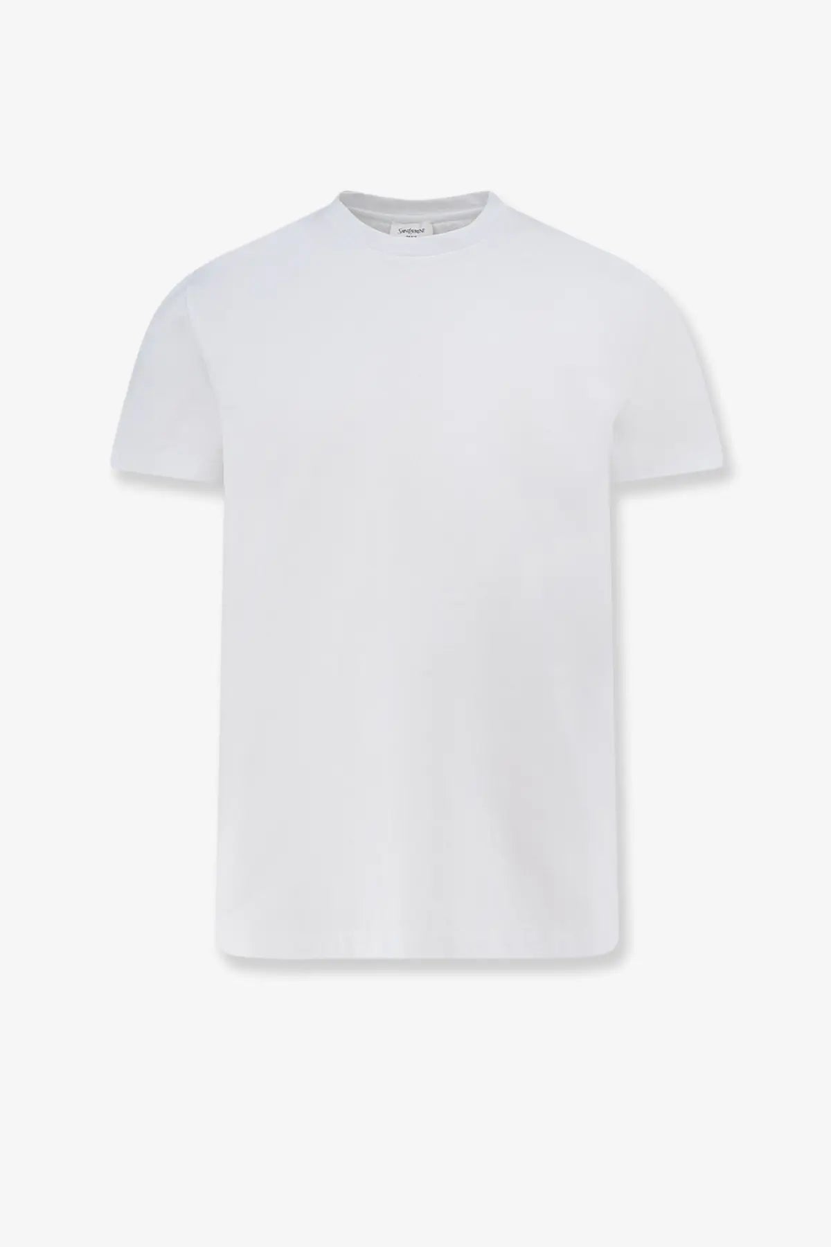 Saint Laurent men’s certified cotton shirt white crew-neck t-shirt with minimalist design and subtle brand tag at neckline