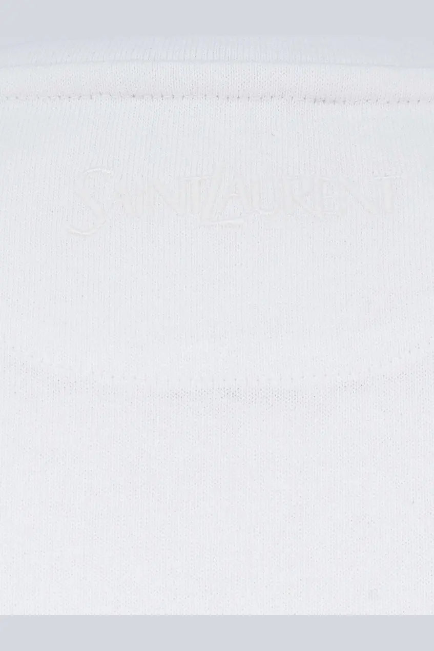 Saint Laurent men’s certified cotton shirt white showing fine even stitching along the hem on white cotton fabric