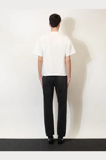 Saint laurent men’s certified cotton white short-sleeved crew neck t-shirt worn with dark jeans