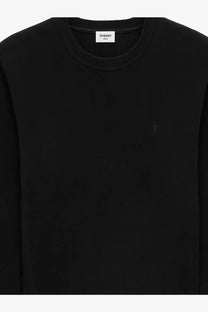 Saint Laurent men’s black long-sleeved crewneck sweatshirt made of certified cotton with embroidered logo and branded tag