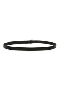 Saint Laurent men’s cintura cassandre sottile black leather belt with sleek minimalist design and silver-toned buckle