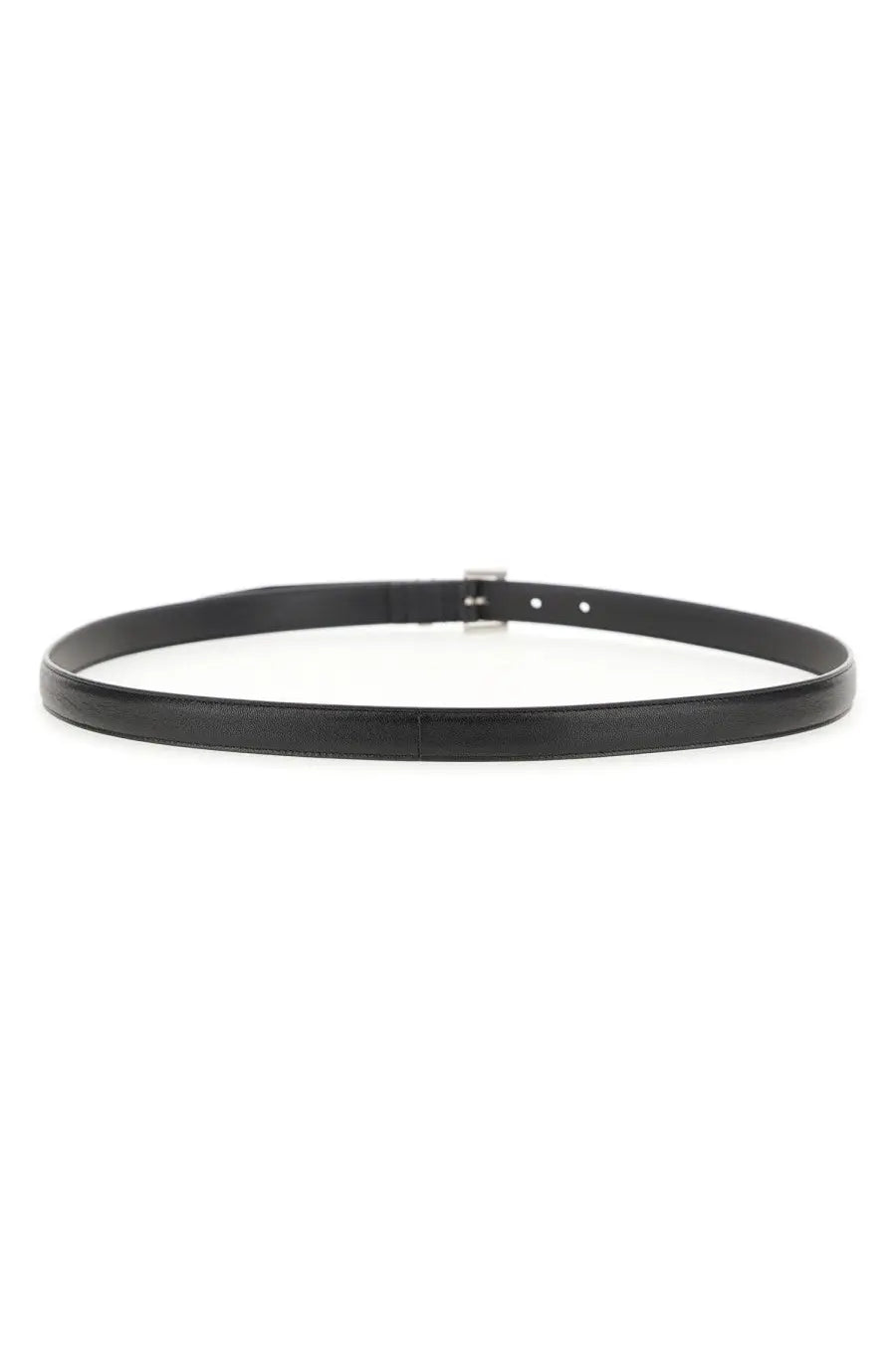 Saint Laurent men’s cintura sottile cassandre black leather belt with sleek minimalist design and silver-toned buckle