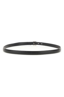 Saint Laurent men’s cintura sottile cassandre black leather belt with sleek minimalist design and silver-toned buckle