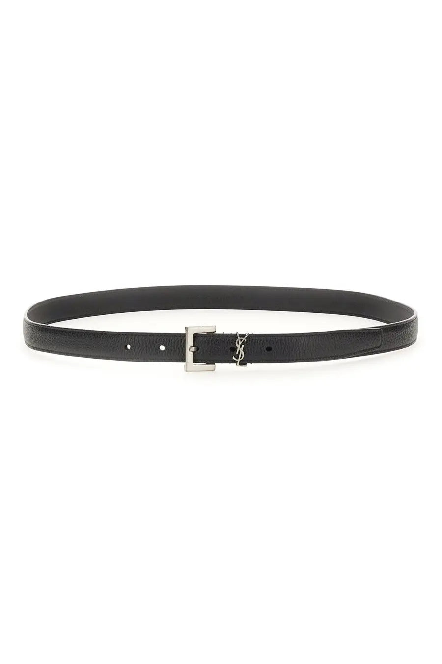 Saint Laurent men’s cintura sottile cassandre black leather belt with silver-tone ysl logo buckle