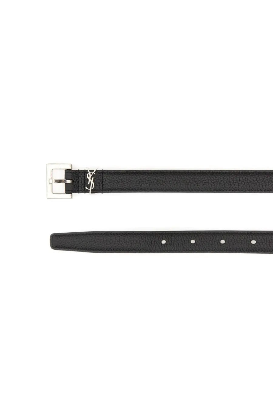 Saint Laurent men’s cintura sottile cassandre black leather belt with silver-toned ysl logo buckle